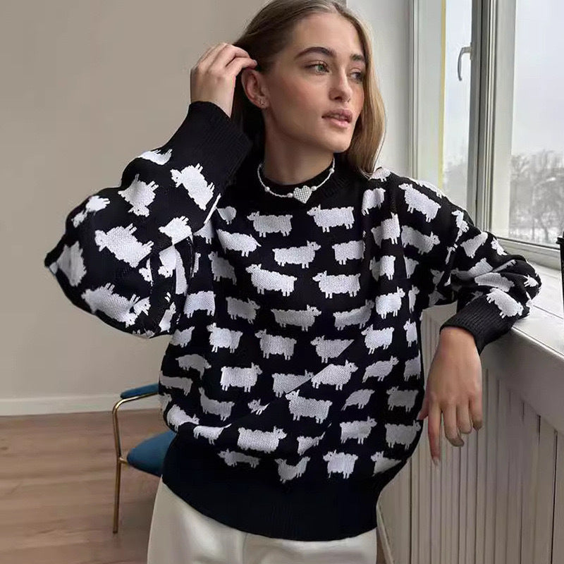 Damen Strickpullover mit originellem Schafdesign Drune