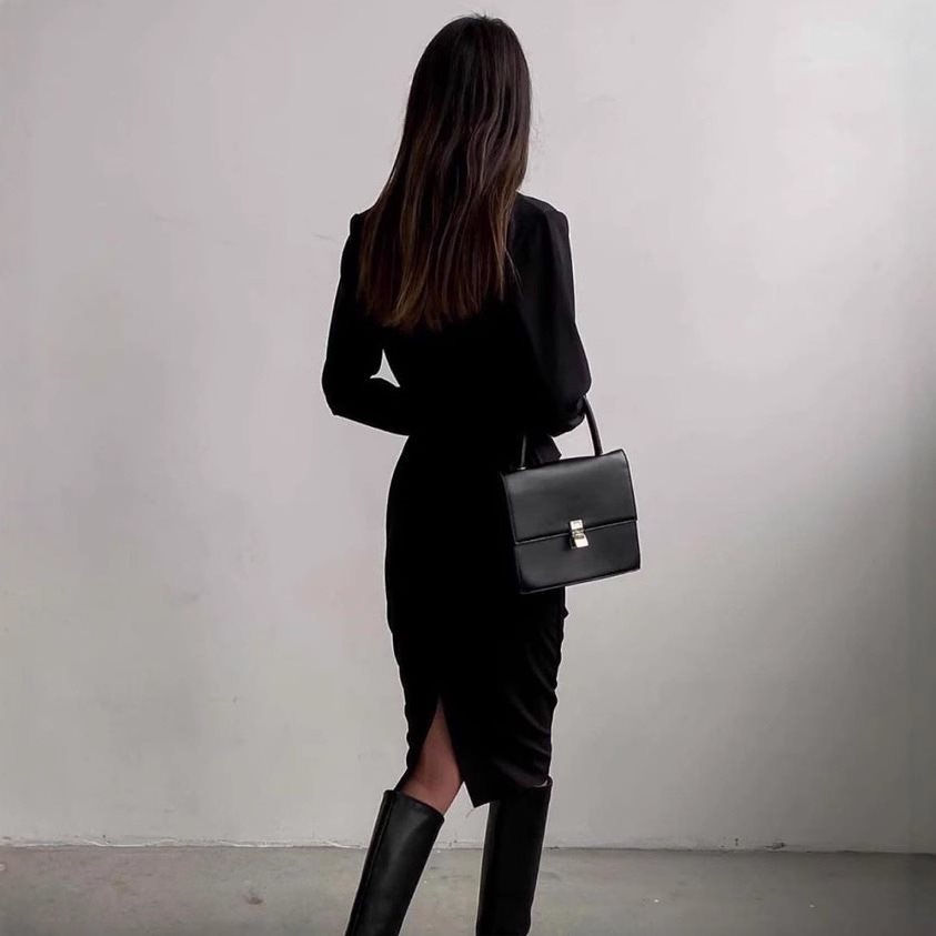 Damen Elegantes Wickelkleid mit Langarm und figurbetontem Schnitt Drune