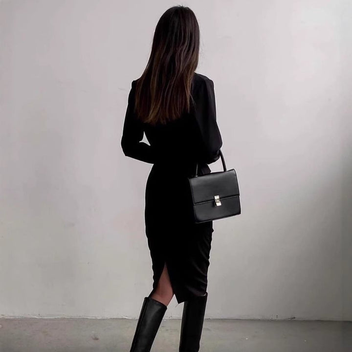 Damen Elegantes Wickelkleid mit Langarm und figurbetontem Schnitt Drune