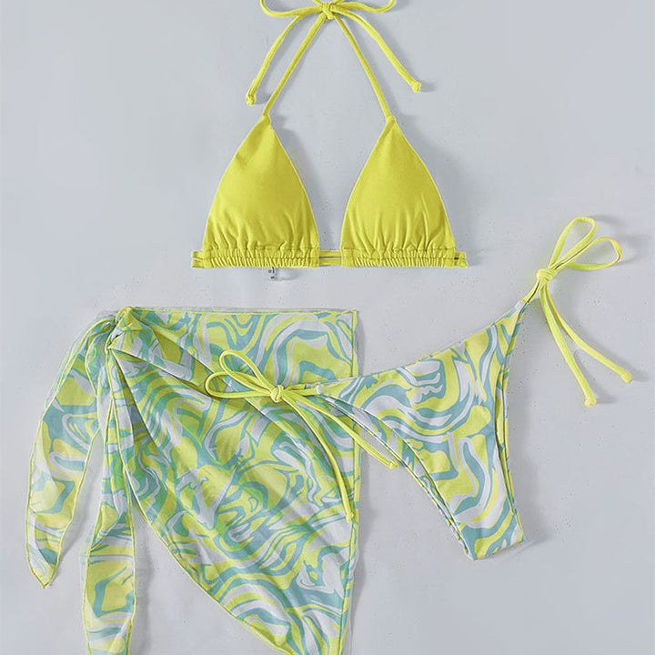 Damen Bikini mit verstellbaren Trägern und transparentem Wickelrock Drune