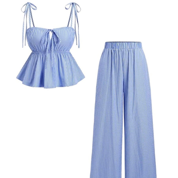 Damen Top und weite Hose Set mit raffinierten Bindebändern Drune