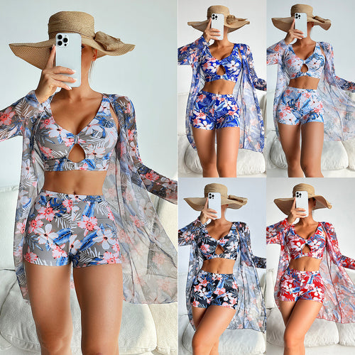 Damen Buntes Bade-Outfit mit durchscheinendem Kimono Drune