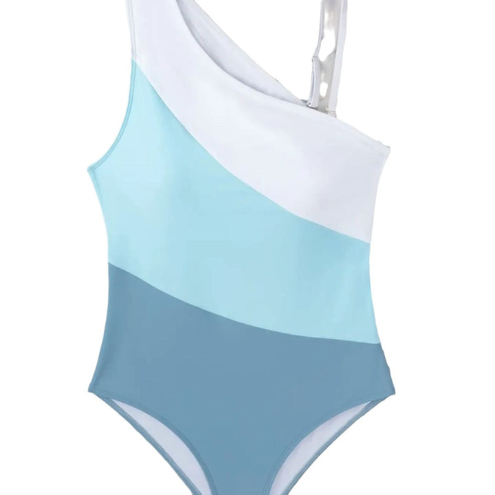 Damen Einseitiger Badeanzug mit modernem Farbblock-Design Drune