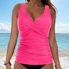 Damen elegantes Wickel-Badeoberteil mit Rüschen Drune