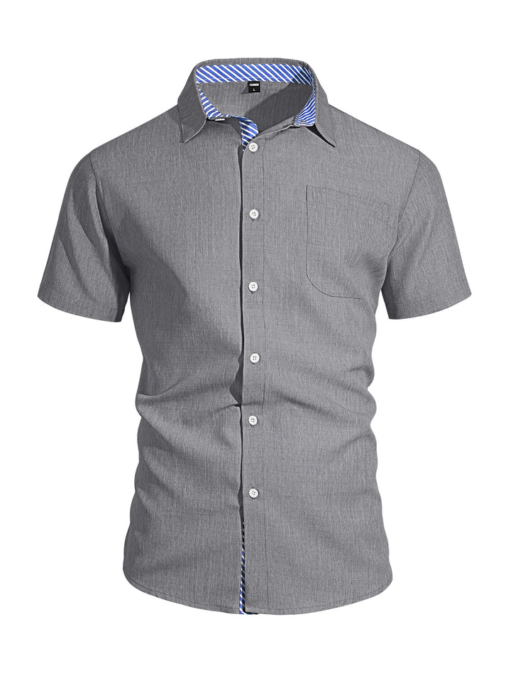Herren nan Business-Casual Kurzarmhemd mit gestreiftem Kragenfutter und Brusttasche Drune