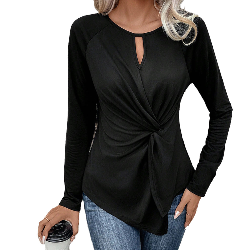 Damen elegantes Knotenoberteil mit V-Ausschnitt Drune