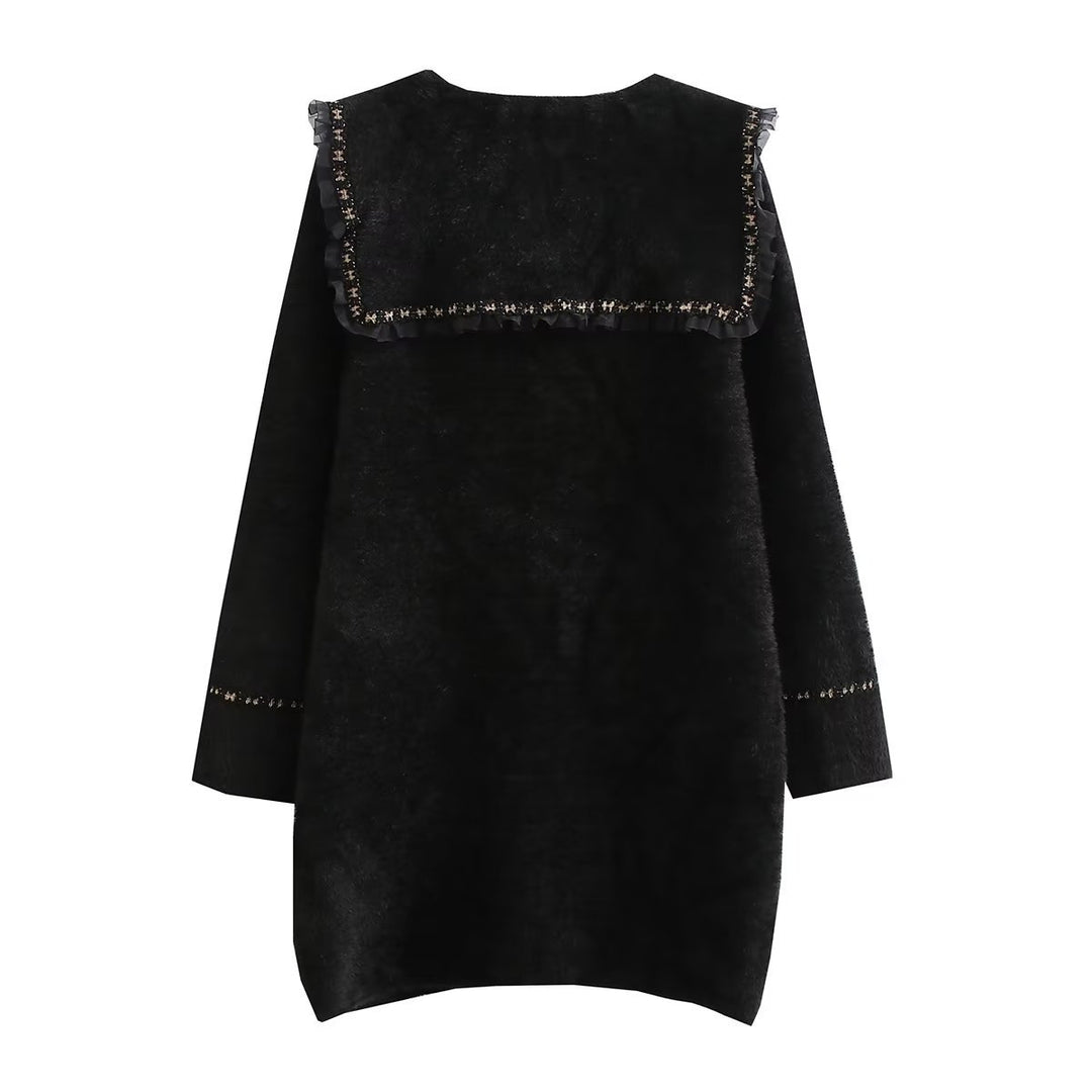 Damen Langarmjacke mit dekorativem Kragen und funktionalen Taschen Drune