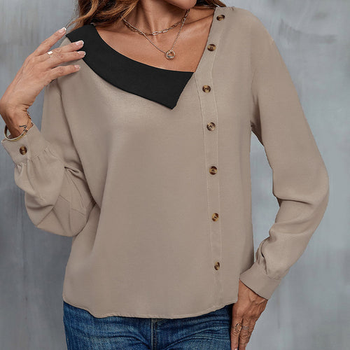 Damen elegante Bluse mit modernen Knopfdetails und asymmetrischem Ausschnitt Drune