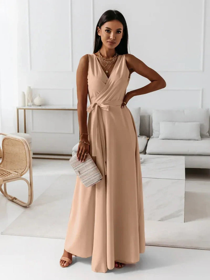 Damen einfarbig V-Ausschnitt Langes Kleid