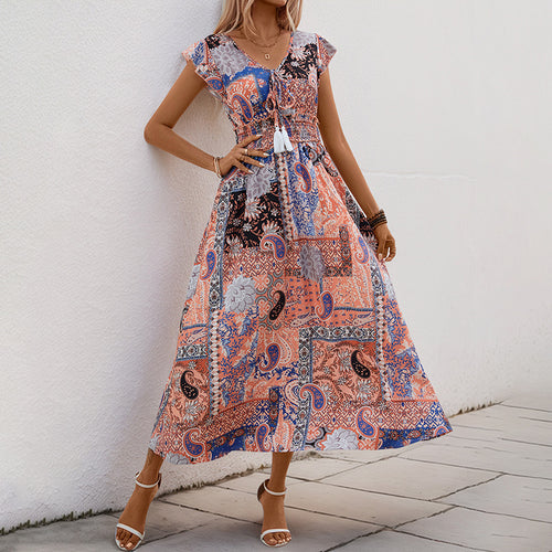 Damen Maxi-Kleid mit romantischem Paisley-Design und tailliertem Schnitt Drune