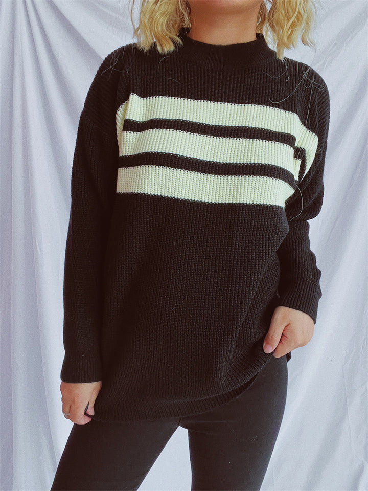 Damen lässiger Strickpullover mit horizontalen Streifen und Oversized-Schnitt Drune