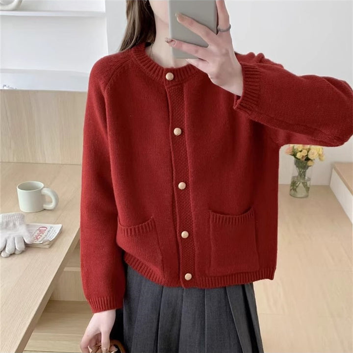 Damen Knopfleisten Strickjacke mit Taschen Drune