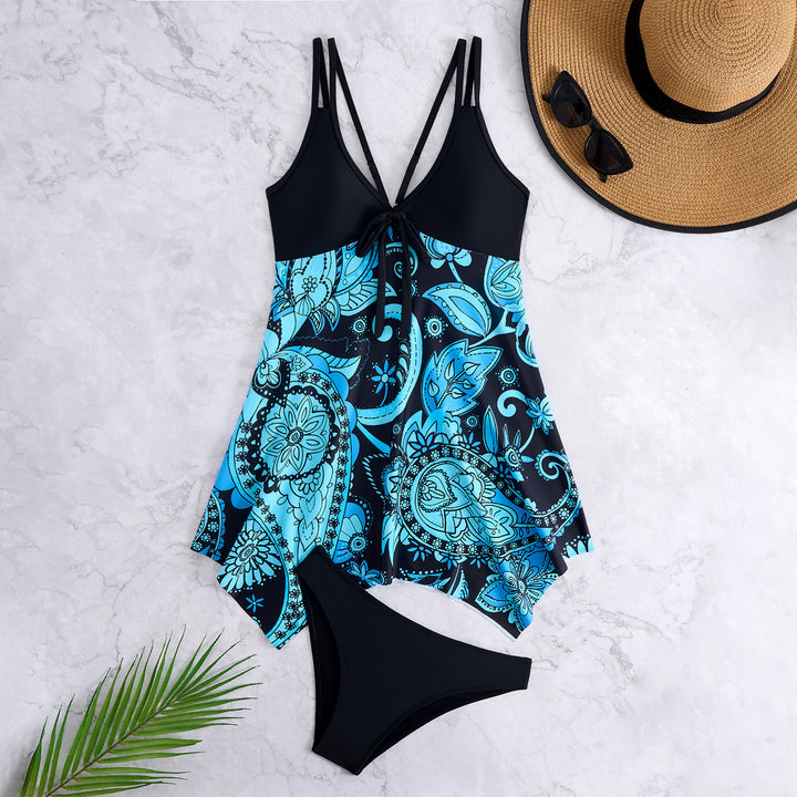 Damen Tankini-Set mit modischem floralem Oberteil und hoher Taille Drune
