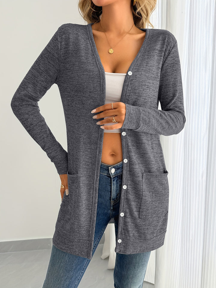 Damen Langarm-Cardigan mit praktischen Taschen und Knopfleiste Drune
