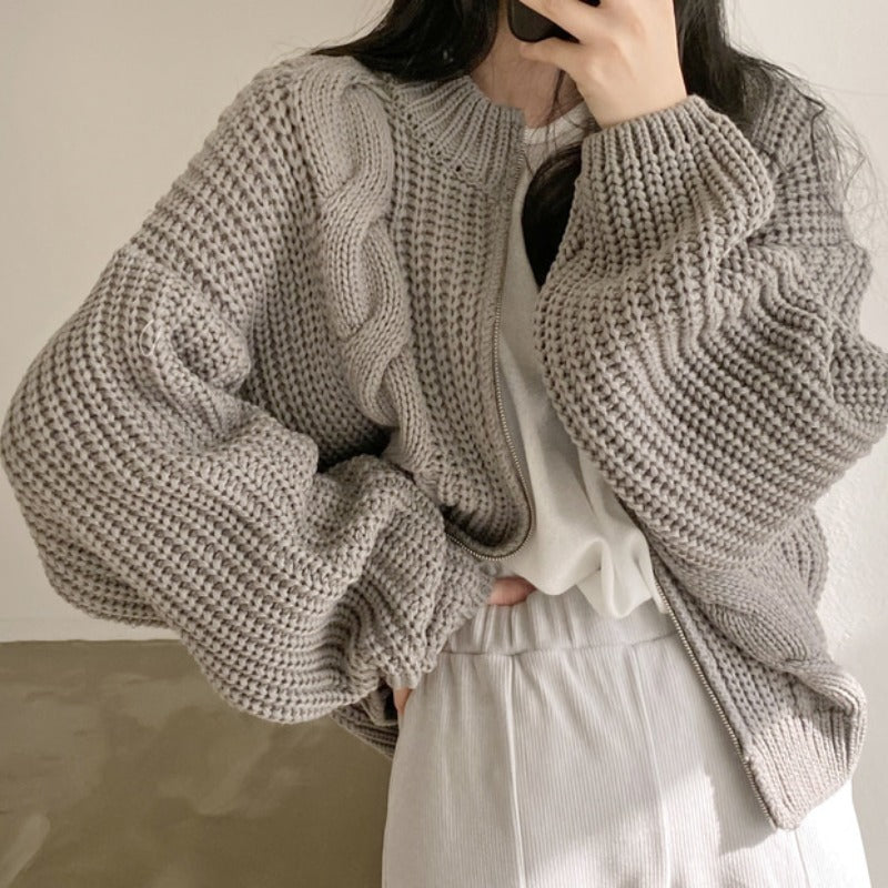 Damen Grobstrickjacke mit voluminösen Ärmeln und offener Front Drune