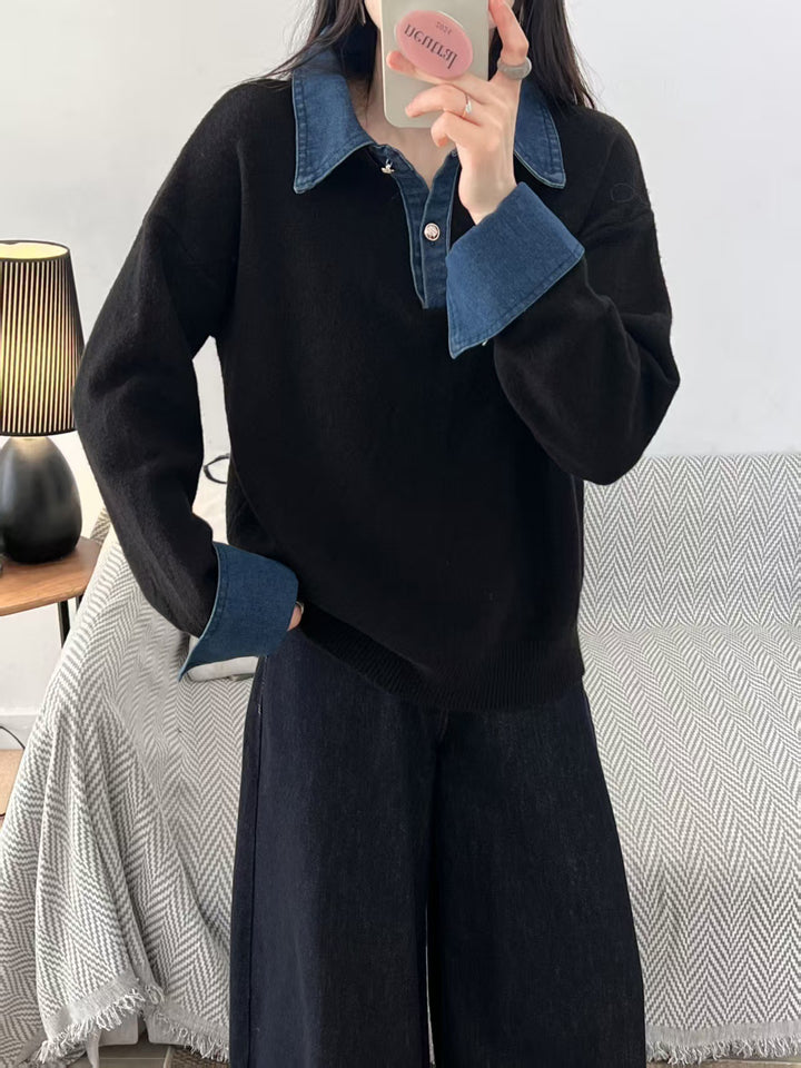 Damen Pullover mit modischem Hemdkragen und weichem Material Drune
