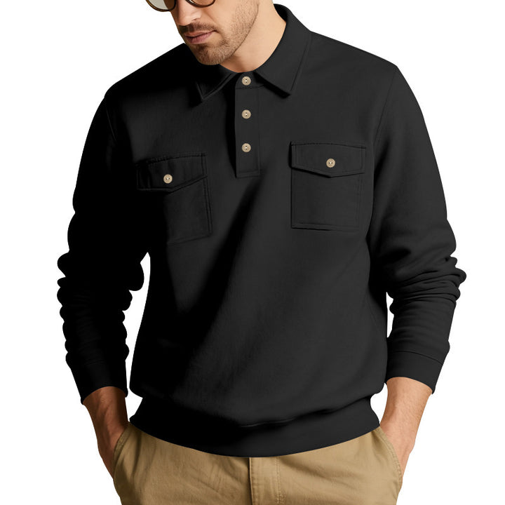 Herren Sweatshirt mit doppelten Brusttaschen und modernem Kragen Drune