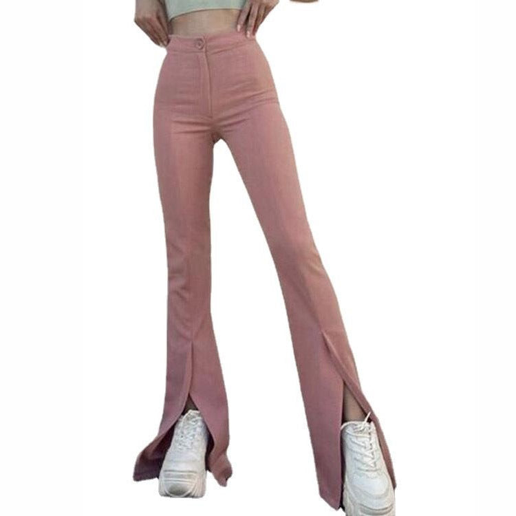 Damen Flared-Hose mit seitlichen Schlitzen und hohem Bund Drune