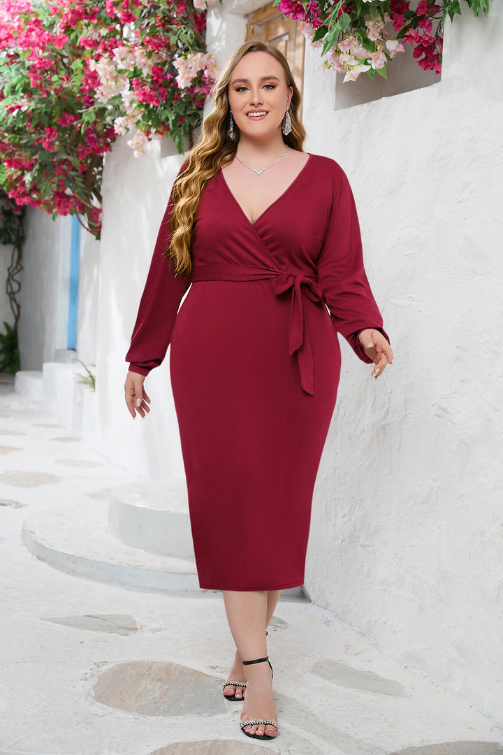 Damen Elegantes Wickelkleid mit taillierter Silhouette und langem Arm Drune