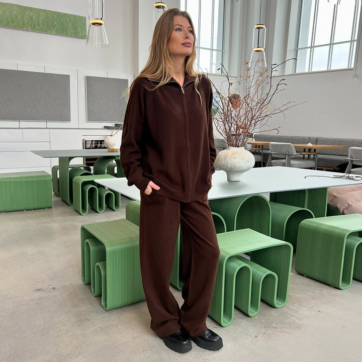 Damen Fleece-Jogginganzug mit Stehkragen und praktischem Reißverschluss Drune