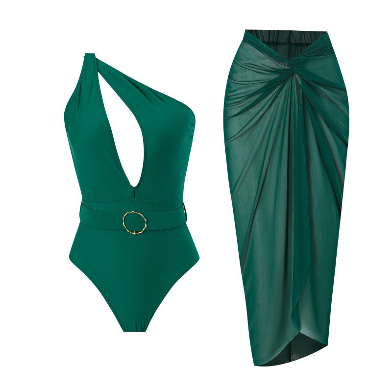 Damen Einteiliger Badeanzug mit asymmetrischem Schnitt und Wickelrock Drune