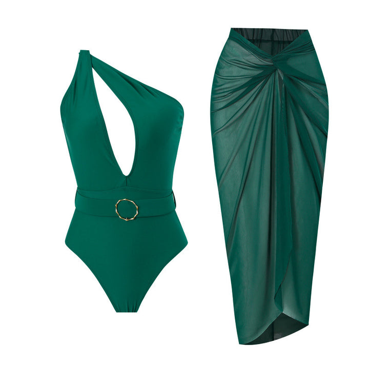 Damen Einteiliger Badeanzug mit asymmetrischem Schnitt und Wickelrock Drune