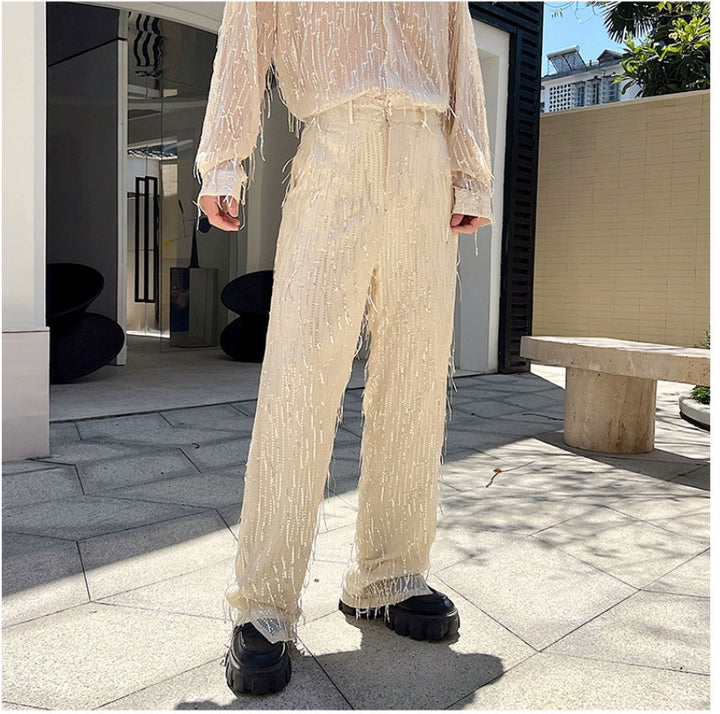 Damen modische Statement-Hosen mit Fransen Drune