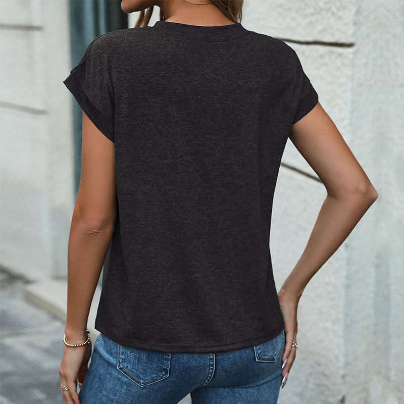 Damen Kurzarm-T-Shirt mit Knopfleiste Drune