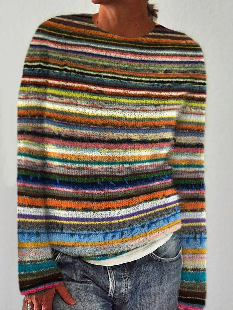 Damen nan bestickter Strickpullover mit reliefartiger Blumenstickerei und Rundhalsausschnitt Drune