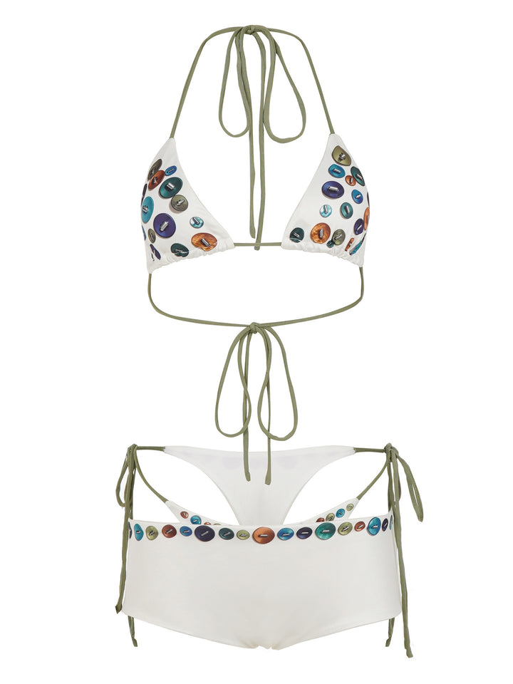 Damen Buntes Triangel-Bikini-Set mit verstellbaren Bändern und einzigartigem Motiv Drune
