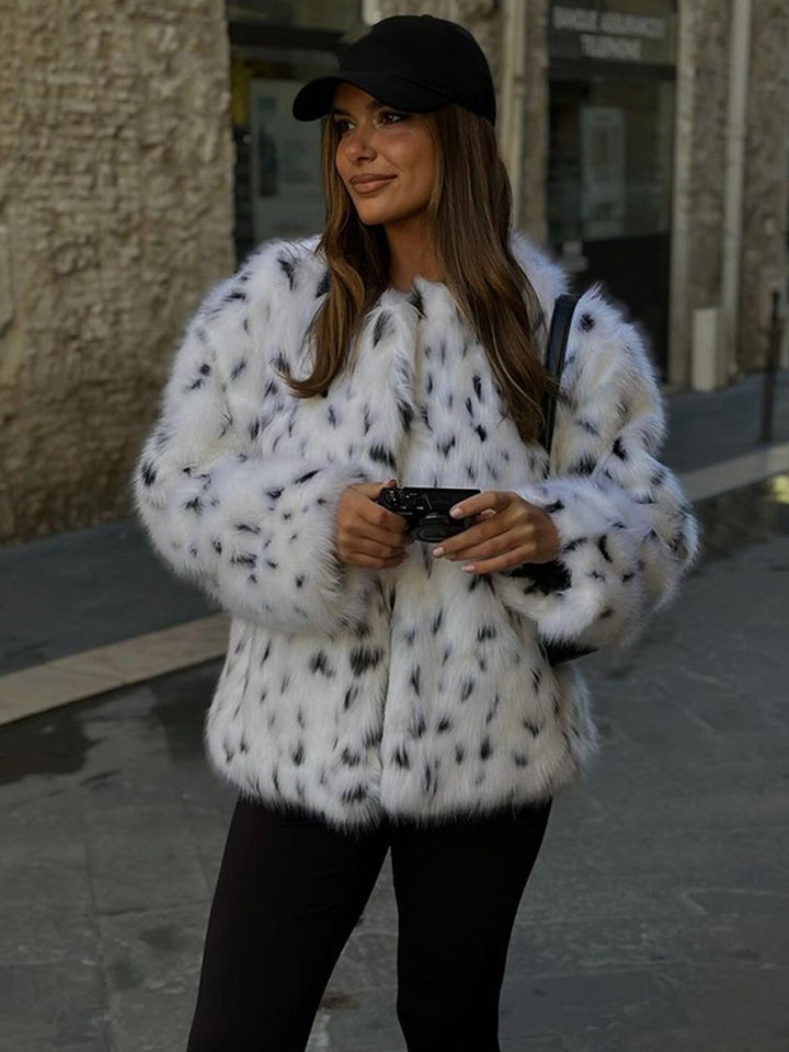 Damen Kunstpelzjacke mit modernem Tierdruck Drune