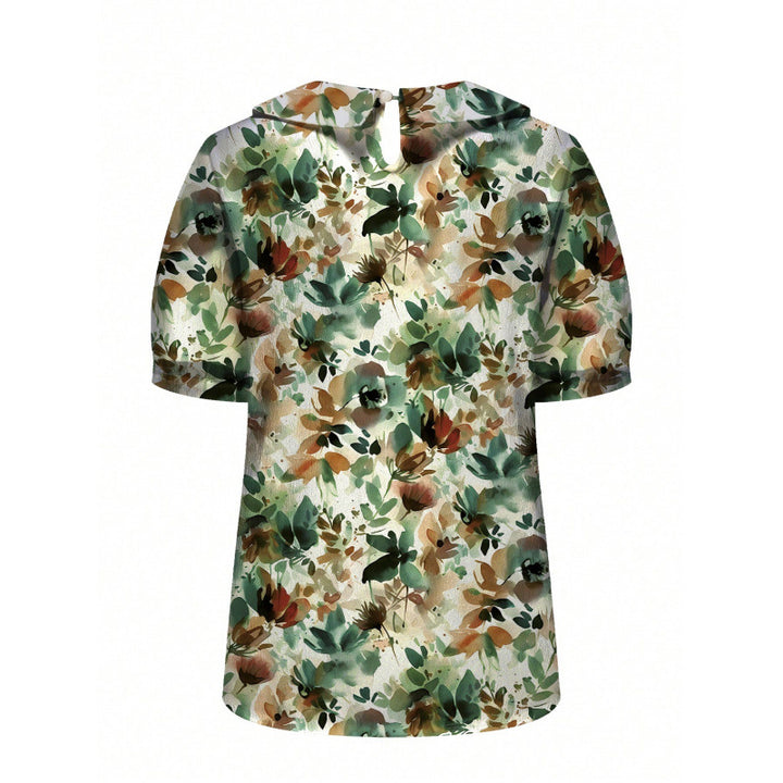 Damen Kurzarmbluse mit floralen Akzenten und klassischem Kragen Drune