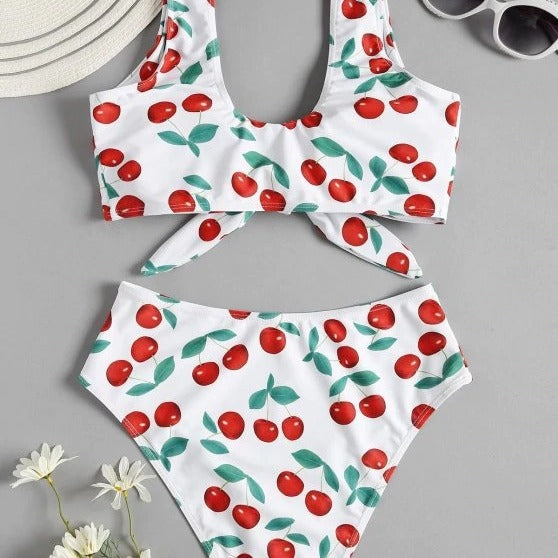 Damen Hoch tailliertes Bikini-Set mit verspieltem Knoten-Detail Drune