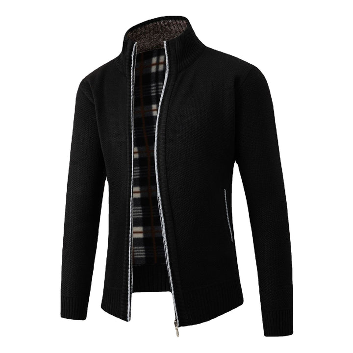 Herren Strickjacke mit modernem Stehkragen und klassischem Innenfutter Drune