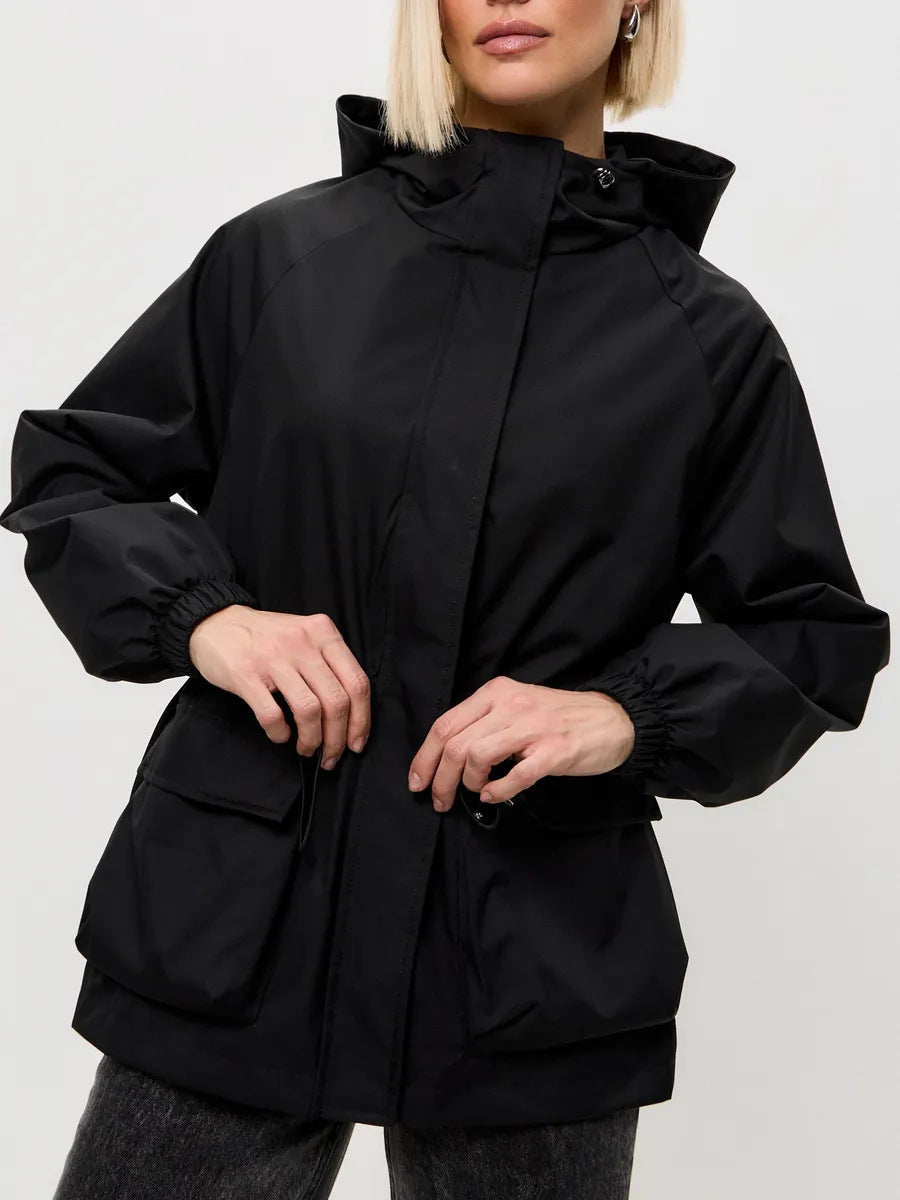 Damen lässige Funktionsjacke mit Kapuze und verstellbarem Bund Drune