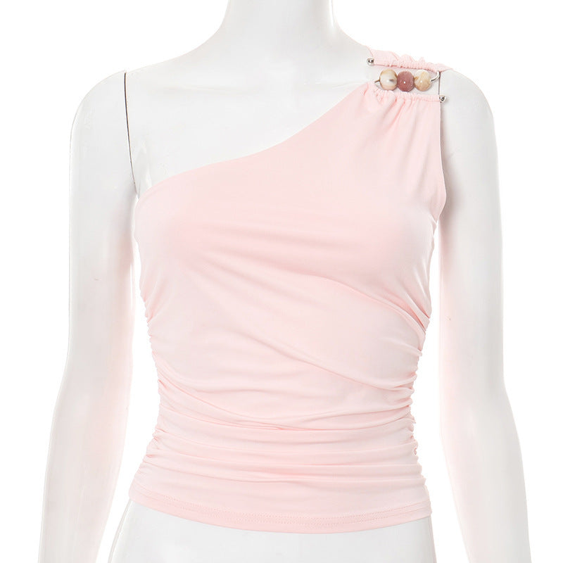 Damen asymmetrisches Trägeroberteil mit dekorativen Knopfdetails und figurformendem Design Drune