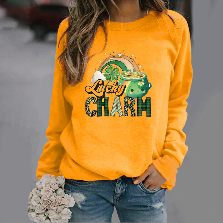 Damen Sweatshirt mit kreativem Glücks-Motiv Drune
