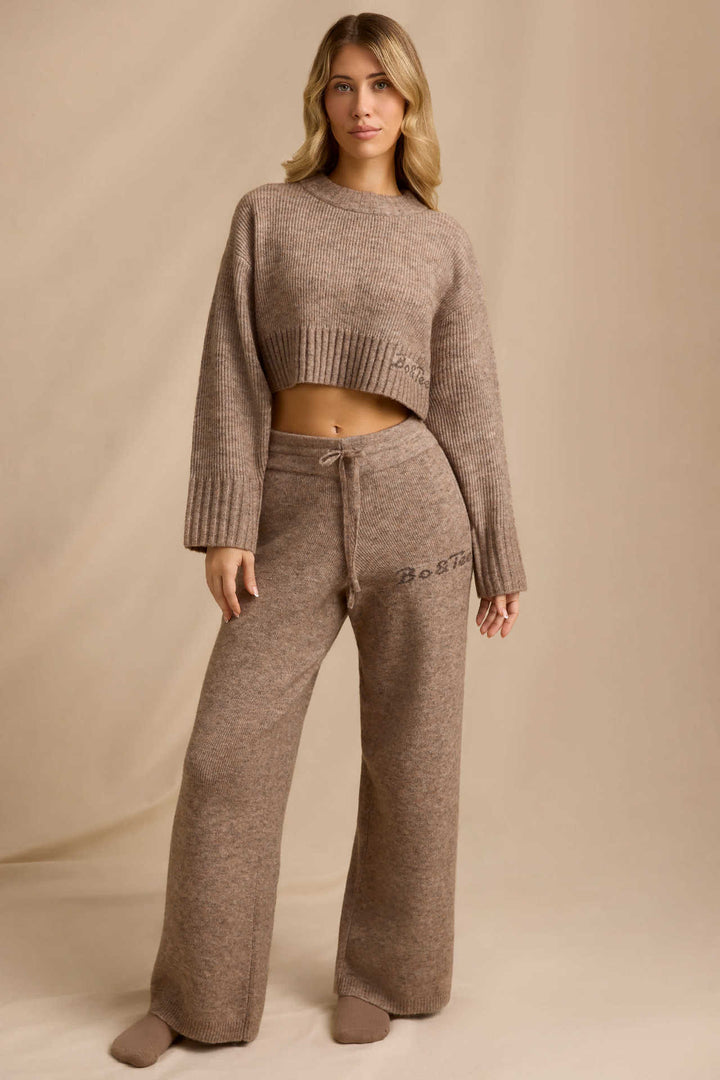 Damen lässiges und bequemes Strickset mit cropped Pullover und weitem Hosen Drune