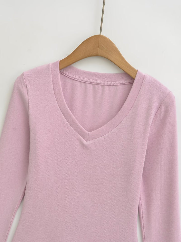 Damen Langarmshirt mit V-Ausschnitt und figurbetonendem Schnitt Drune