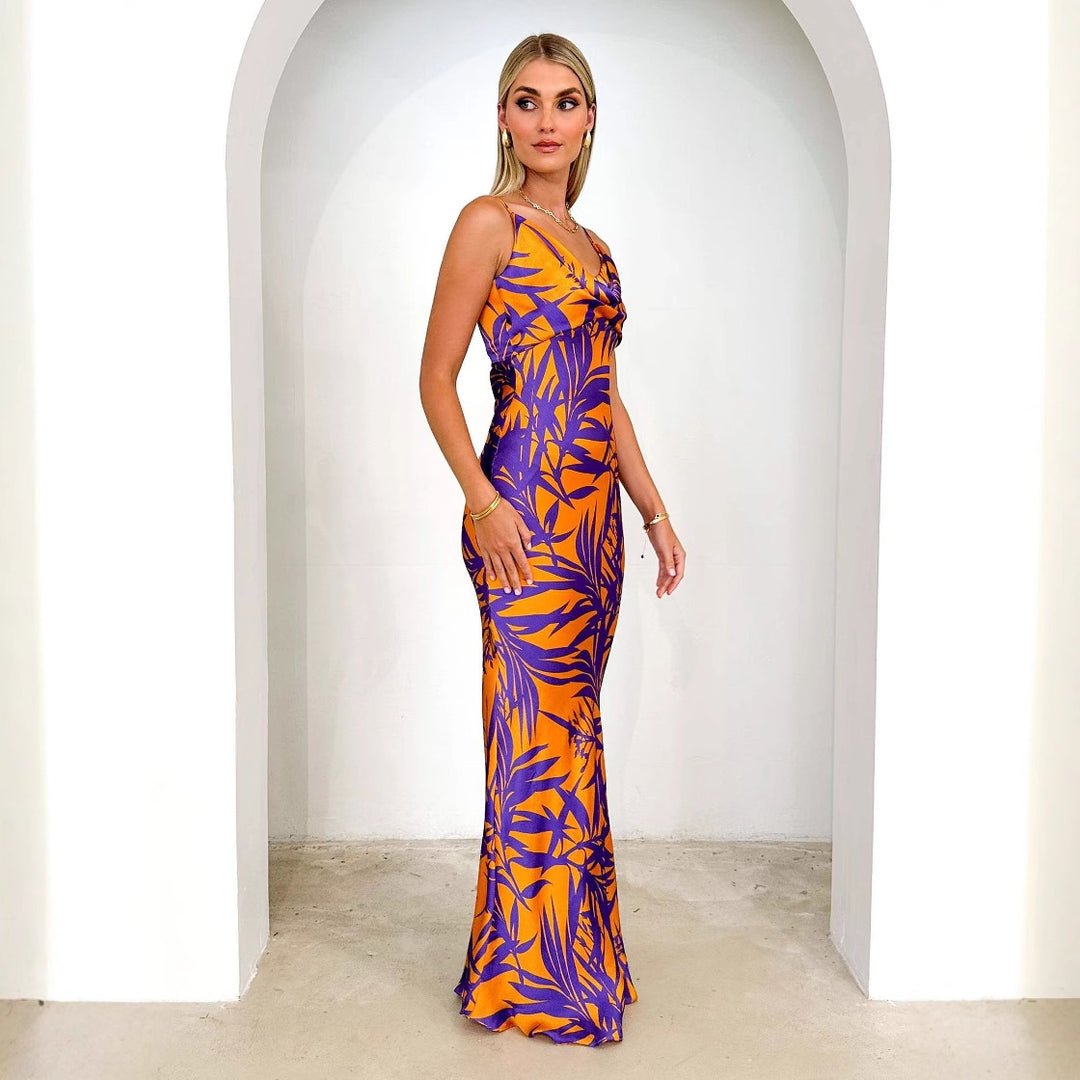 Damen Maxikleid mit tiefem Ausschnitt und floralem Print Drune