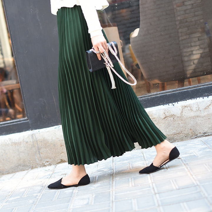 Damen Plissierter Midi-Rock mit elastischem Bund und elegantem Fall Drune