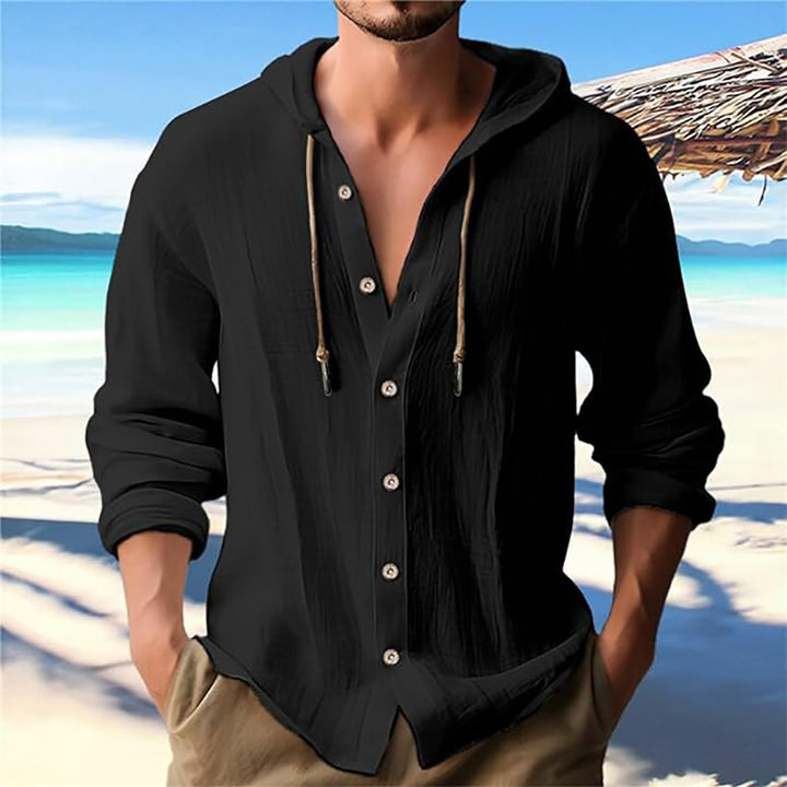 Herren lässiges Kapuzenshirt mit Knopfleiste und strukturierter Oberfläche Drune