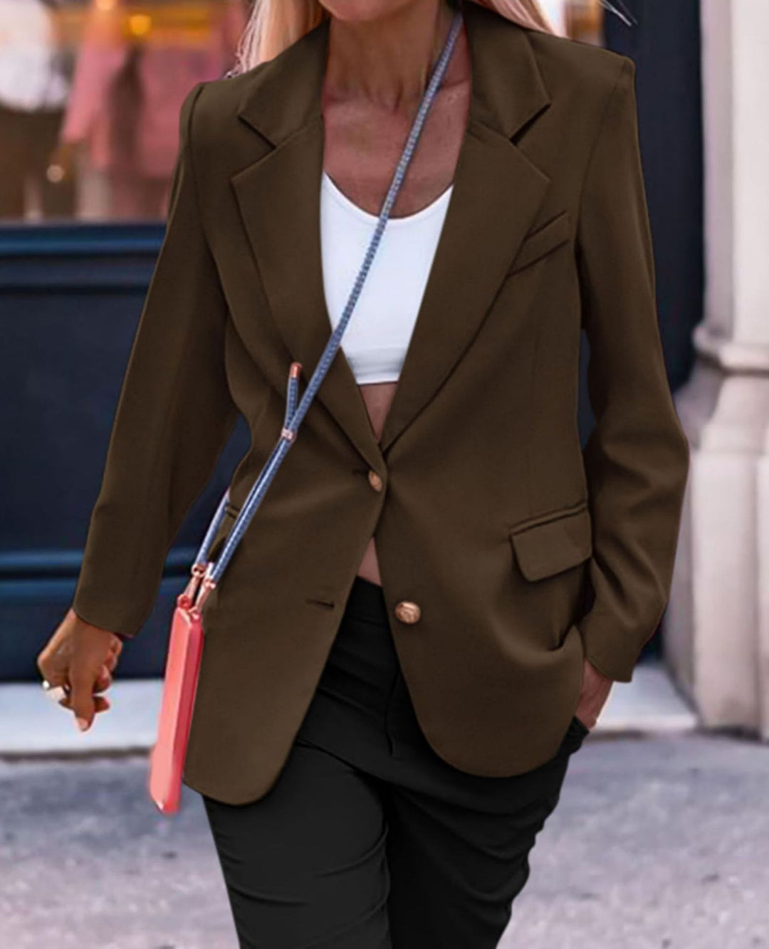 Damen Eleganter Einreiher Blazer mit goldenen Knöpfen und tailliertem Schnitt Drune