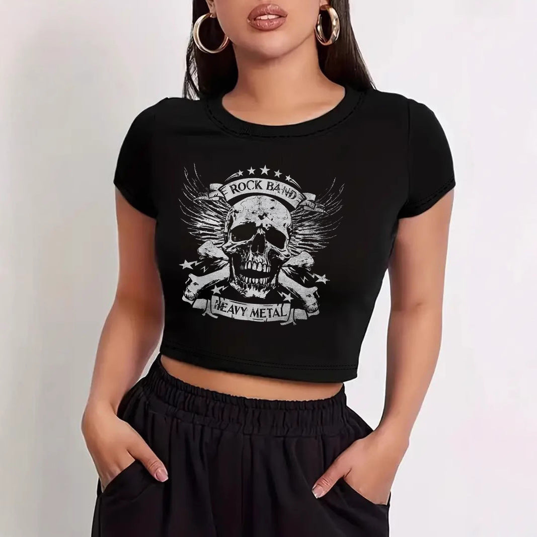 Damen Crop-T-Shirt mit modernem Grafiken-Aufdruck Drune