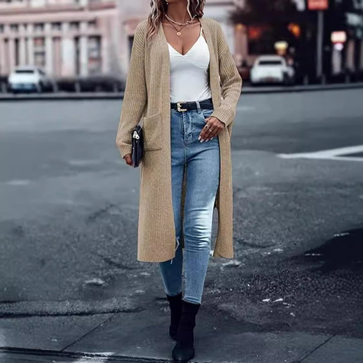 Damen Strickmantel mit offenen Vorderteilen und praktischen Taschen Drune