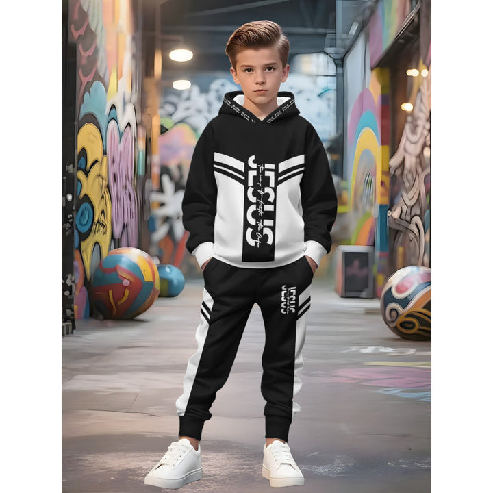 Unisex nan Kinder Jogginganzug mit Kapuzenpullover und detailreichem Auto-Print Drune