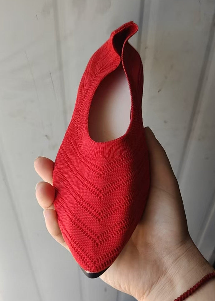 Damen elegante spitze Ballerinas mit modischem Strickdesign Drune