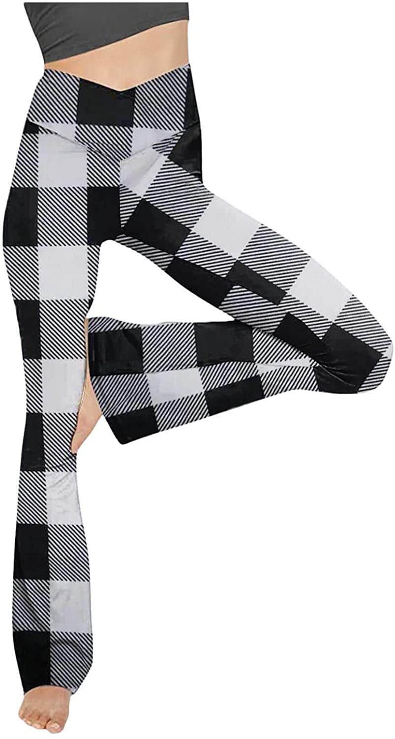 Damen nan taillenhohe Yogahose mit überkreuztem Bund und ausgestelltem Saum mit Schlitz Drune