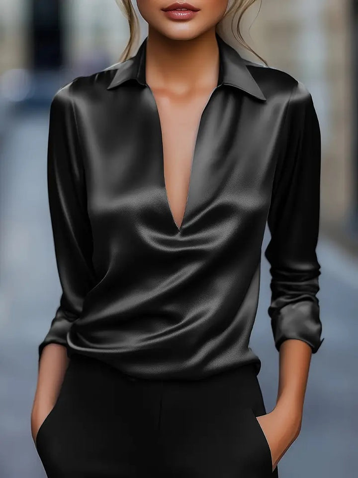 Damen Elegante Bluse mit tiefem V-Ausschnitt und luxuriösem Satin-Finish Drune