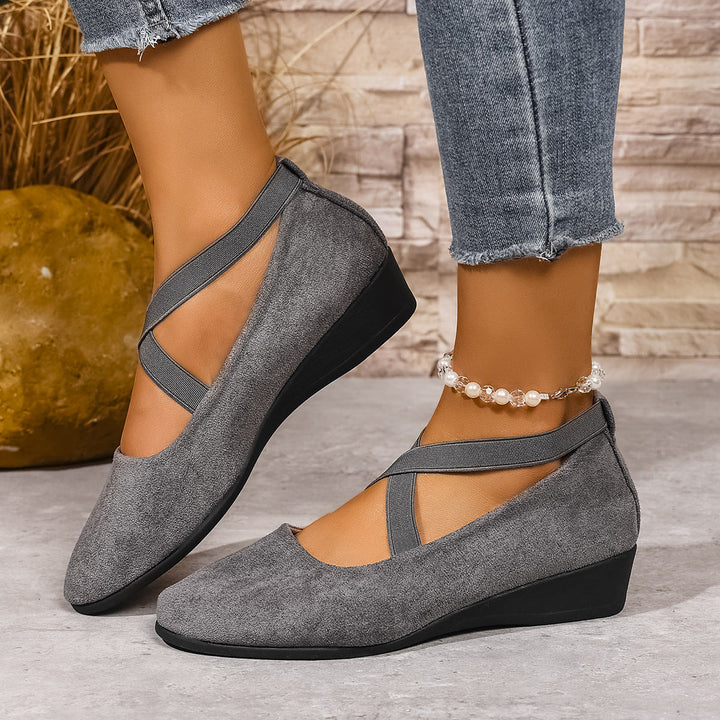 Damen Wedge-Ballerinas mit elastischem Kreuzband-Design und rutschfester Sohle Drune